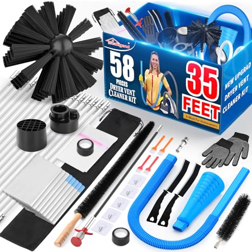 Sealegend 35Feet Dryer Vent Cleaning Kit with 58-Pieces – Deep Clean Lint, Vacuum Attachment & More