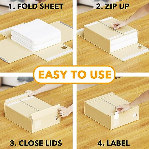 SpaceAid 4 Pack Bed Sheet Organizers and Storage, Foldable Sheet Organizer for Linen Closet, Sheets Set Folder Keeper with Window XL (Queen & King Size) Organizing Bedding Container, Beige