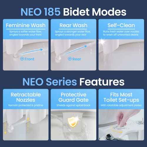 LUXE Bidet NEO 185 - Dual Nozzle, Self-Cleaning, Non-Electric Bidet Attachment for Toilet Seat, Adjustable Water Pressure, Rear & Feminine Wash (White)