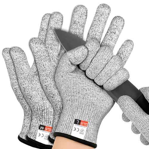 2 Pairs Cut Resistant Gloves Level 5 Protection, Safety Cutting Proof Gloves for Mandolines, Oyster Shucking, Butcher (M+L)