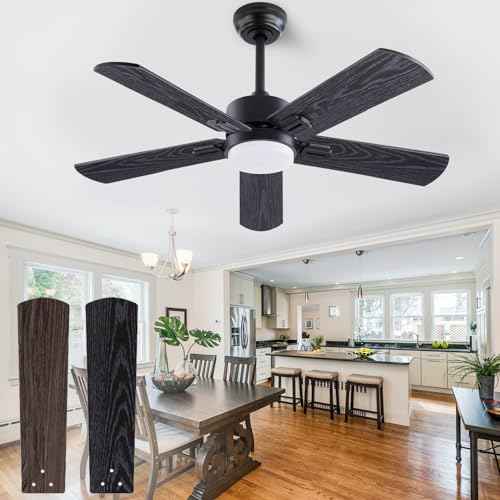 42" Ceiling Fan with Light and Remote,Farmhouse 5 Blades Quiet Reversible DC Motor Ceiling Fans for Modern Indoor/Outdoor/Patio/Living Room/Bedroom(Black/Walnut)