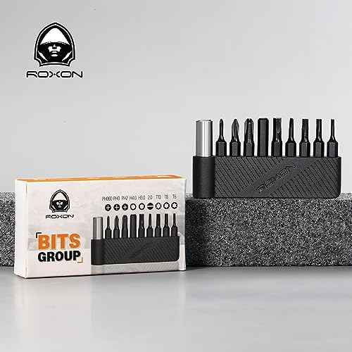ROXON 9 pcs bit group set with magnet extended holder to adapt bits for ROXON KS2, H1, S802S, M2, M3 ; Different sizes of screwdriver T8 T6 T10 PH0 PH2