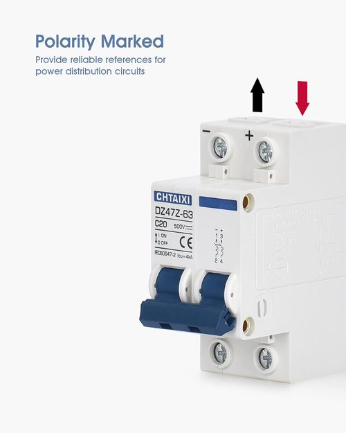 CHTAIXI DC Miniature Circuit Breaker, 2 Pole 500V 20 Amp Isolator for Solar PV System, Thermal Magnetic Trip, DIN Rail Mount, Chtaixi DC Disconnect Switch C20