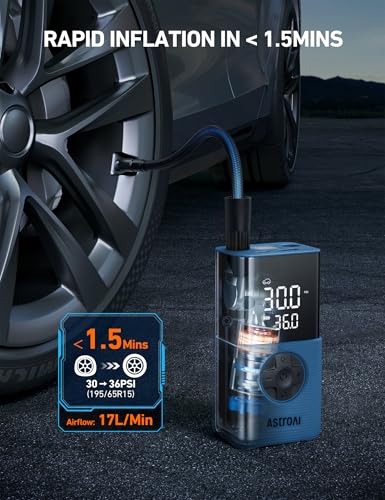AstroAI L7S Portable Cordless Tire Inflator with Digital Pressure Gauge - Blue, 150 PSI