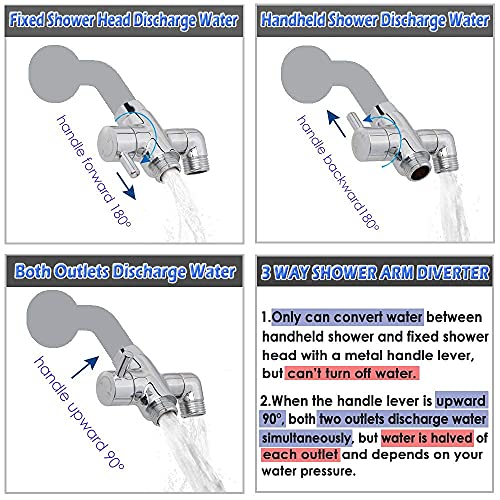YDmeet Silver Brass Shower Arm Diverter Valve 3-Way for Handheld & Fixed Shower Heads