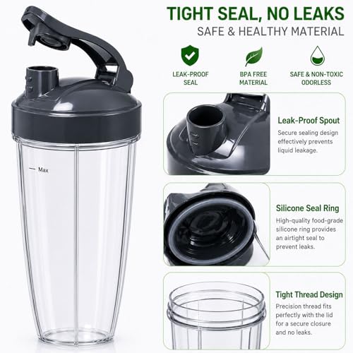 Replacement Nutribullet Cups with Lids, 32oz & 24oz 4-Piece Set for 600W/900W Blenders (Standard) - Kucall