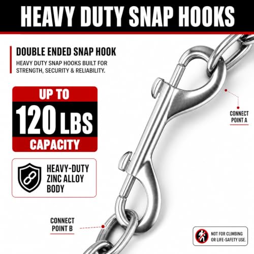 Sprookber 3.5 Inch Double Ended Snap Hooks - 120LB Heavy Duty Zinc Alloy, 4 Pack, Silver