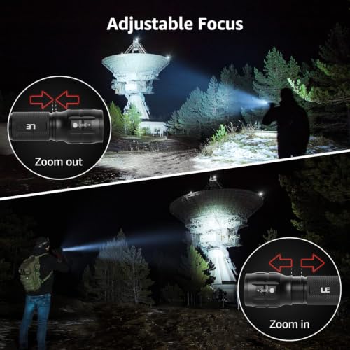 Lepro Black LED Flashlight - Waterproof, High Lumens, Adjustable Focus, Compact Handheld