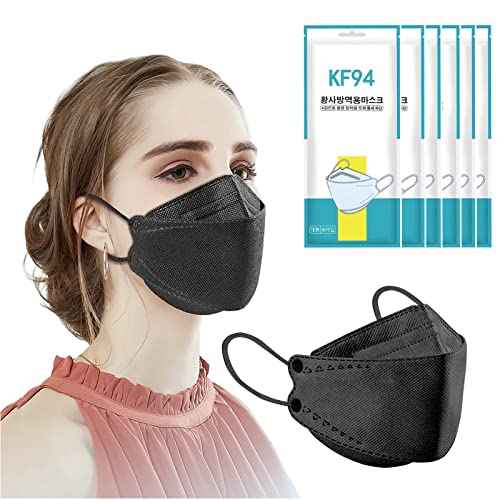 60pcs KF94 mask,Disposable black masks,4 layers protection filter efficiency>95%,Double line nasal frame,Highly elastic ear straps,Breathable comfort,Suitable men women daily use