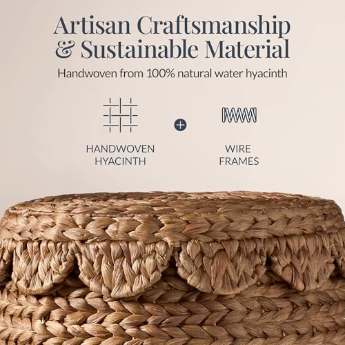 Chestnut Best Choice Products Scalloped Hyacinth Storage Basket with Lid – Handwoven Plant & Home Organizer