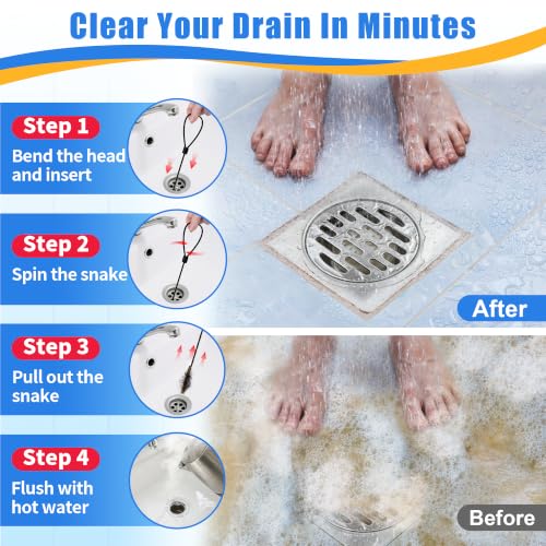 30-Inch Metal Drain Snake Clog Remover for Shower & Sink Drains - 5 Pack