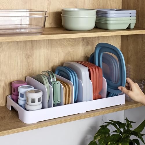 YouCopia StoraLid Expandable Food Container Lid Organizer with Tall Dividers, 40 Lid, Premium Edition