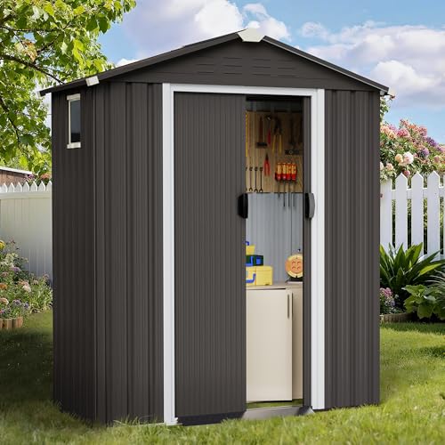 Shintenchi 5x3 FT Dark Gray Outdoor Storage Shed with Lockable Door, Waterproof Weather-Resistant Tool Garden House