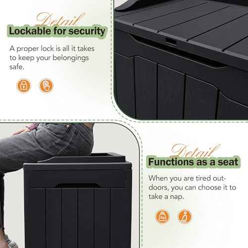 Greesum 31 Gallon Resin Deck Box All Weather Outdoor Storage Boxes for Patio Furniture Set,Outdoor Toys,Garden Tools,Black