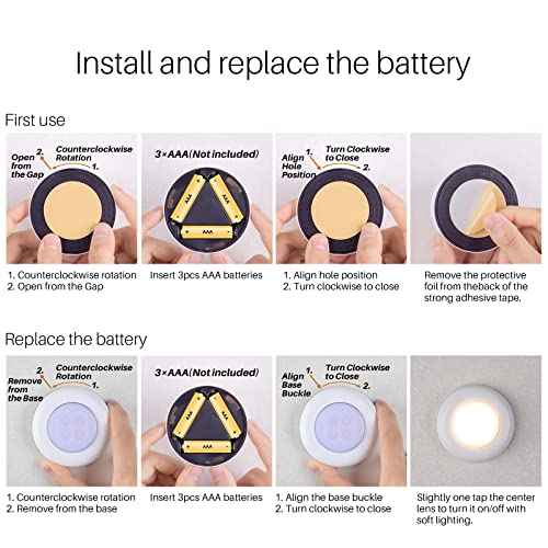 STAR-SPANGLED Push Tap Light, 2.8¡± Mini Night Touch LED Puck Lamp, Portable Under Cabinet Lighting AAA Battery Operated Powered, DIY Stick On Lights for Closet, Counter, Kitchen, Warm White, 5 Pack