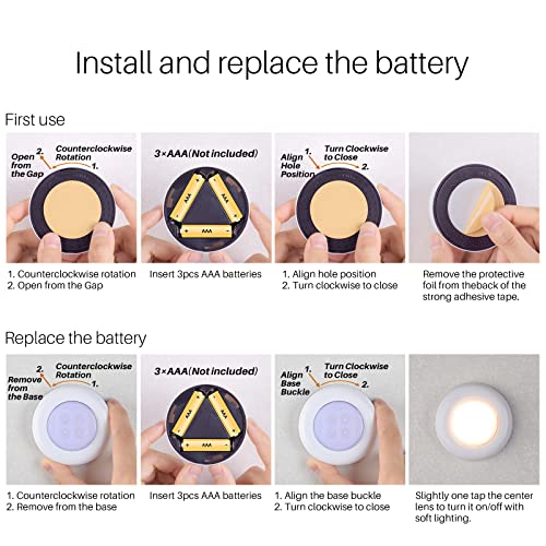 Star-Patterned 2.8” LED Puck Lights Warm White 5 Pack Under Cabinet Battery Operated