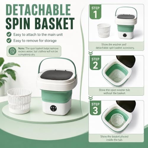 Green Mini Portable Foldable Washing Machine 16L with Spin Dryer for Travel & Baby Clothes