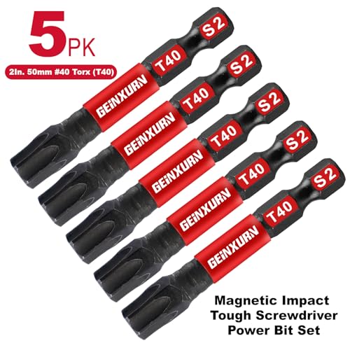 5 Pieces T40 2 In. Impact Tough Magnetic Insert Bit Set, #40 Torx Head Power Bits, S2 Alloy Steel Star T40 Screwdriver Bits Set