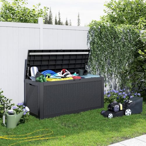 PatioZen 150 Gallon Lockable Resin Deck Box Black Outdoor Storage for Patio & Garden