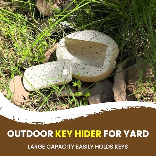 BARGIFTS Fake Rock Key Hider Safe for Outdoor Garden Yard, White - Large Stone Safe