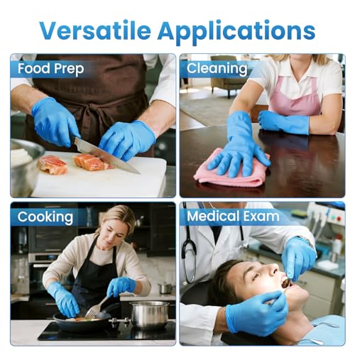 Borje Nitrile Disposable Gloves, Medical Exam Gloves, 100 Count, Blue, Large, Latex & Powder-Free, Food Safe, Cleaning, Cooking, Lab & Tattoo