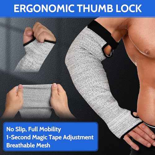 Cut Resistant Arm Sleeves ANSI Level A5, Kitchen Arm Thumb Hole Protectors for Thin Skin & Bruising, for men and women- Industrial Arm Guards for Welding, Glass Handling, Pet Grooming(Grey)