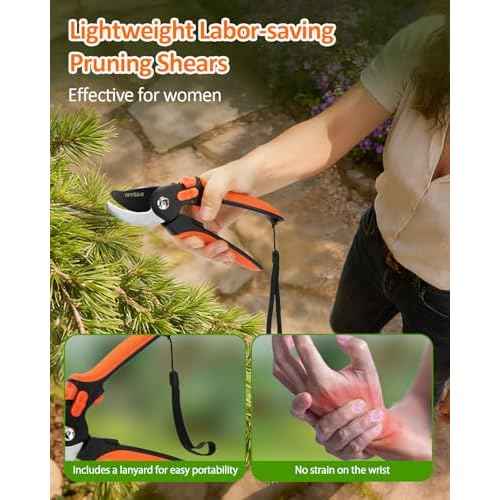 8-Inch Pruning Shears for Gardening, Professional Japanese SK5 Steel Garden Scissors with Teflon Coating, Adjustable 25mm Cutting Range, Safety Lock, Ideal for Branches, Flowers & Bonsai