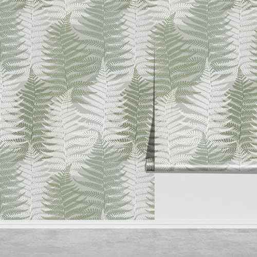 JiffDiff Botanical Fern Peel and Stick Wallpaper 17.73" x 118.1" Leaf Moody Ferns Forest Textured Self Adhesive Temporary Wall Paper for Bathroom Bedroom Apartment Friendly