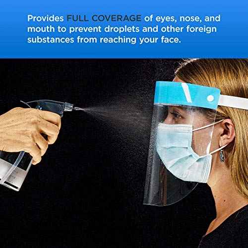 Salon World Safety Face Shields - Ultra Clear Protective Full Face Shields to Protect Eyes, Nose and Mouth - Anti-Fog PET Plastic, Elastic Headband - Sanitary Droplet Splash Guard Cover (Pack of 4)