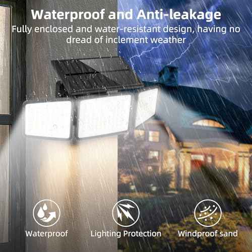 2500LM Solar Lights Outdoor with Motion Sensor,3 Head 270¡Æ Wide Angle Street Area Lights, IP65 Waterproof Security Lighting with 3 Modes(Non-Remote,2 Pcs)