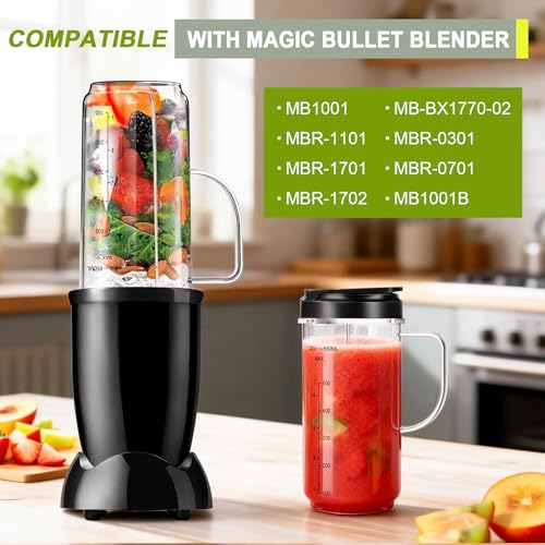 UBYNID 2 Pack 22oz Magic Bullet Blender Cups with Handle & Flip-Top Lid Replacement Parts