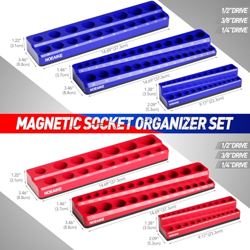 NOEAIKE 4-Pack Magnetic Socket Organizer Set 3/8 in & 1/4 in SAE & Metric