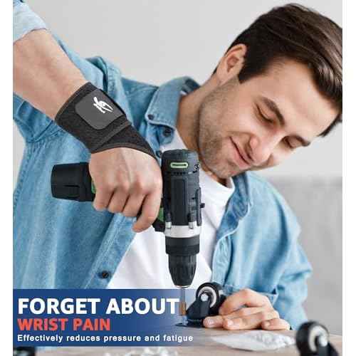 HiRui Breathable Wrist Brace (2 Pack) for Relieve Wrist Pain from Carpal Tunnel, Arthritis, Tendonitis, Sprain, TFCC | Adjustable Wrist Wraps Support for Weightlifting, Tennis - Fits All (Black)