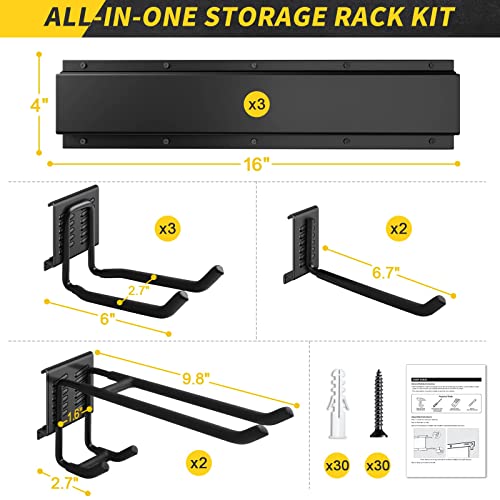 UUP 48-Inch Wall Mount Garage Tool Organizer with 3 Panels & 7 Hooks, Heavy Duty Storage Rack