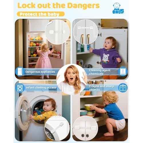 10 Pack Cabinet Locks Baby Proofing, Child Proof Cabinet Locks with 3M Adhesive - Easy Installation with Adjustable Straps, Multi-Purpose Child Safety Latches for Drawers Fridge Trash Cans Toilets