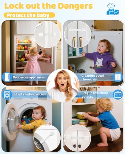 White 10 Pack Baby Safety Cabinet Locks - Childproof Drawer & Appliance Latches