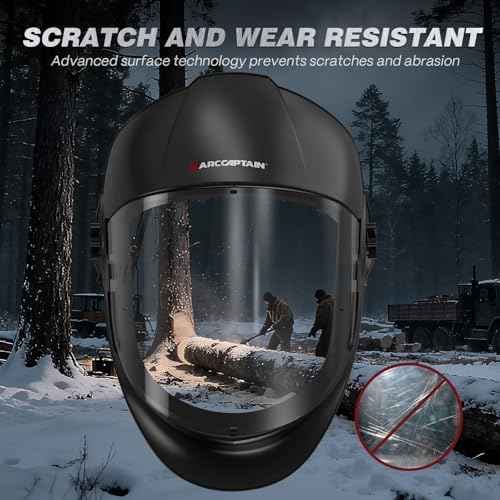 ARCCAPTAIN Premium Face Shield, Full Face Impact Resistant Mask with Polycarbonate Visor and Adjustable Ratcheting Headgear, ANSI Z87.1 Certified for Grinding, Cutting, Industrial Use