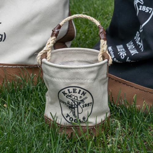 Klein Tools 5104MINI Mini Tool Bucket with Leather-Bottom & Rope Handle – Small Pouch