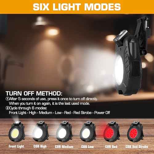 EverBrite Mini Hat Clip Light, Rechargeable Magnetic Keychain Work Light with Sensor Mode, 180¡Æ Rotatable Bracket, Bottle Opener, Clip Design - for Hiking, Camping, 6 Modes, Black