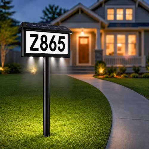 Black Solar Address Sign with LED Lights - Outdoor House Number Plaque