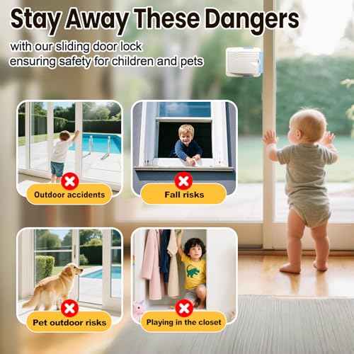 Sliding Door Lock 2 Pack, Child Safety Lock For Sliding Glass Doors, Easy To Install, Keeps Your Baby Out Of Danger, For Sliding Glass Doors, Sliding Windows, Sliding Closets, Etc (Blue)