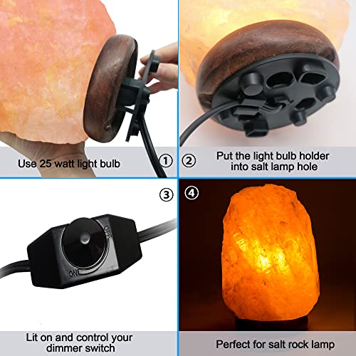 Himalayan Salt Lamp Cord with Dimmer & 6 Extra 25W E12 Bulbs — Replacement Set