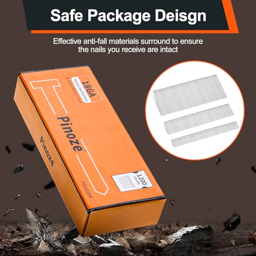 PINOZE 18 Gauge Stainless Steel Brad Nails 1200-Count for Nail Gun, 3 Sizes