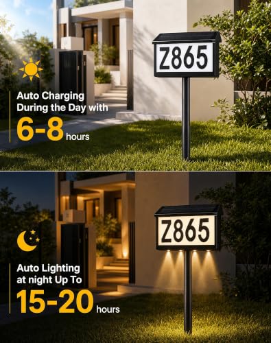 Black Solar Address Sign with LED Lights - Outdoor House Number Plaque