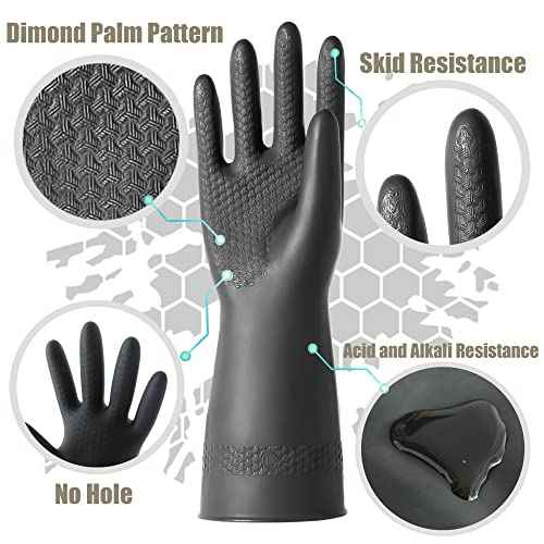 Chemical Resistant Latex Gloves,Cleaning Protective Safety Work Heavy Duty Rubber Gloves, S-M-L-XL Size, Black 1 Pair