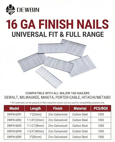 16 Gauge Galvanized Finish Nails 1-Inch - DEWBIN Small Straight Nails for Woodworking & Upholstery