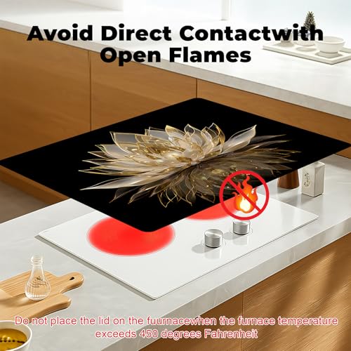 BSFHH 30" x 21" Silicone Glass Stove Top Cover - Lotus Anti-Slip Protect Mat, Heat-Resistant