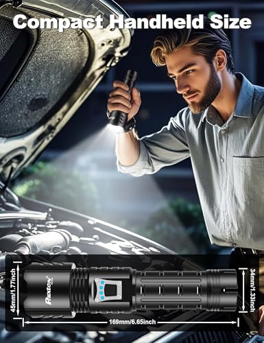 PHIXTON 6.65-Inch Rechargeable Super Bright LED Flashlight 100000 Lumens, Long Range 3280FT, USB-C, Long Lasting, Zoomable, Camping & Emergency Use