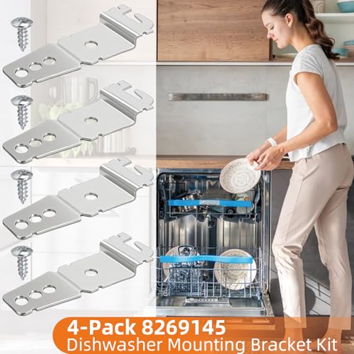 Dishwasher Mounting Bracket Set, 4-Pack with Clips for Whirlpool/Kenmore/Maytag