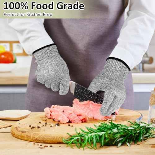2 Pairs Cut Resistant Gloves Level 5 Protection, Safety Cutting Proof Gloves for Mandolines, Oyster Shucking, Butcher (M+L)
